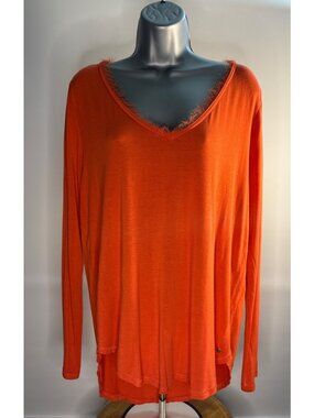 Abercrombie & Fitch Essentials Womens Long Sleeve V-Neck Top Tunic Orange Size L